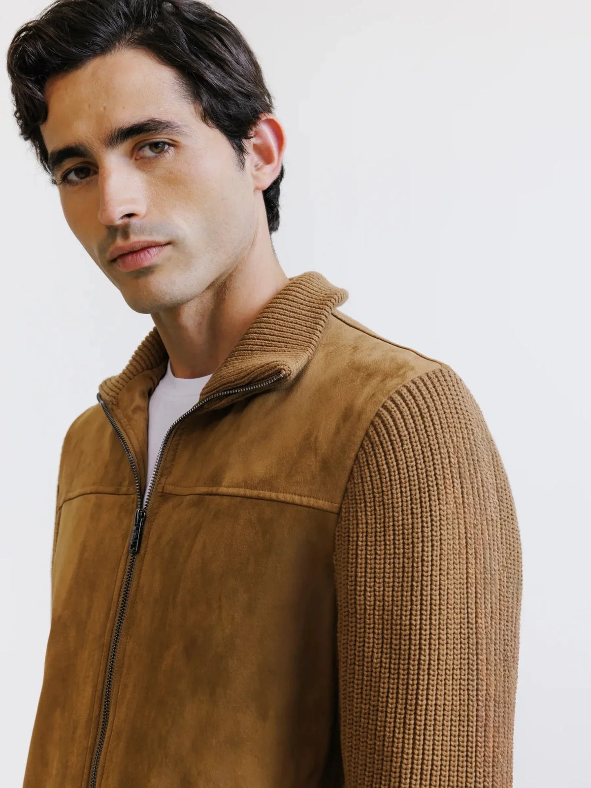 Gilet zippé bi-matière camel IZAC