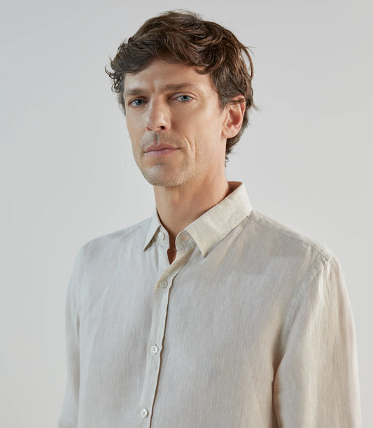 Chemise homme unie en lin beige