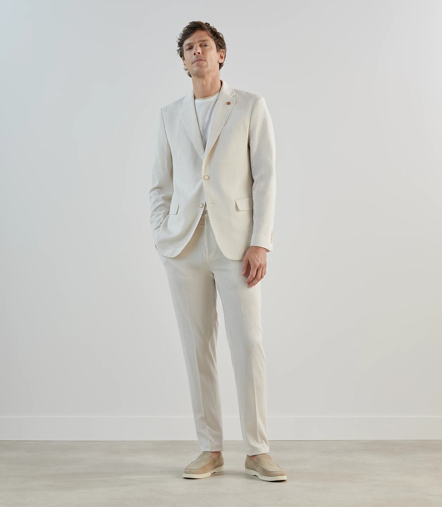 Pantalon homme de ville rayé beige izac