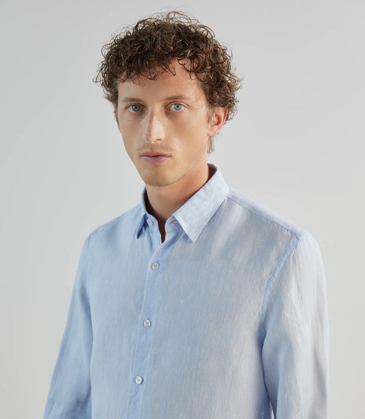 Chemise homme unie en lin bleu ciel