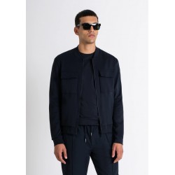 VESTE AVEC FERMETURE ÉCLAIR ET POCHES EN COTON BLEU MÉLANGÉ