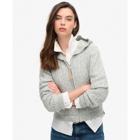 SUPERDRY Sweat à capuche zippé en maille torsadée sur cosmo-lepuy.fr