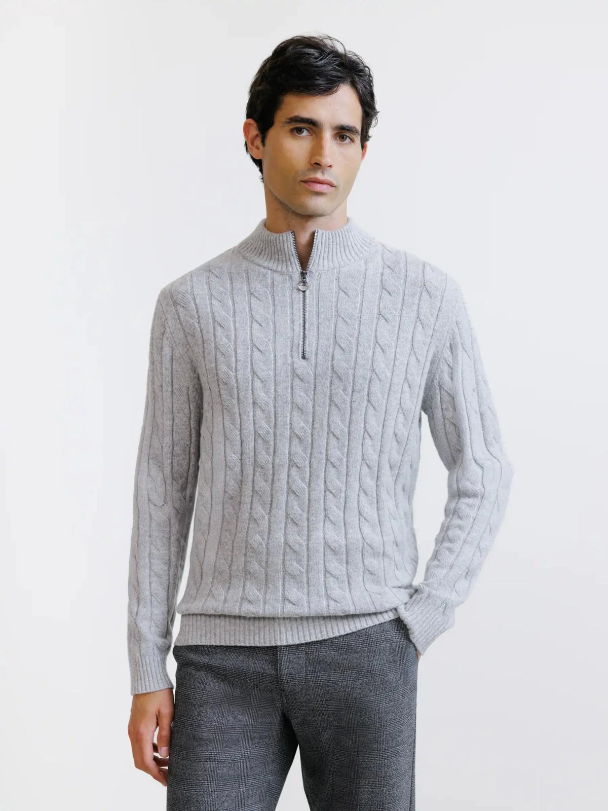 Pull col montant demi-zip gris chiné IZAC