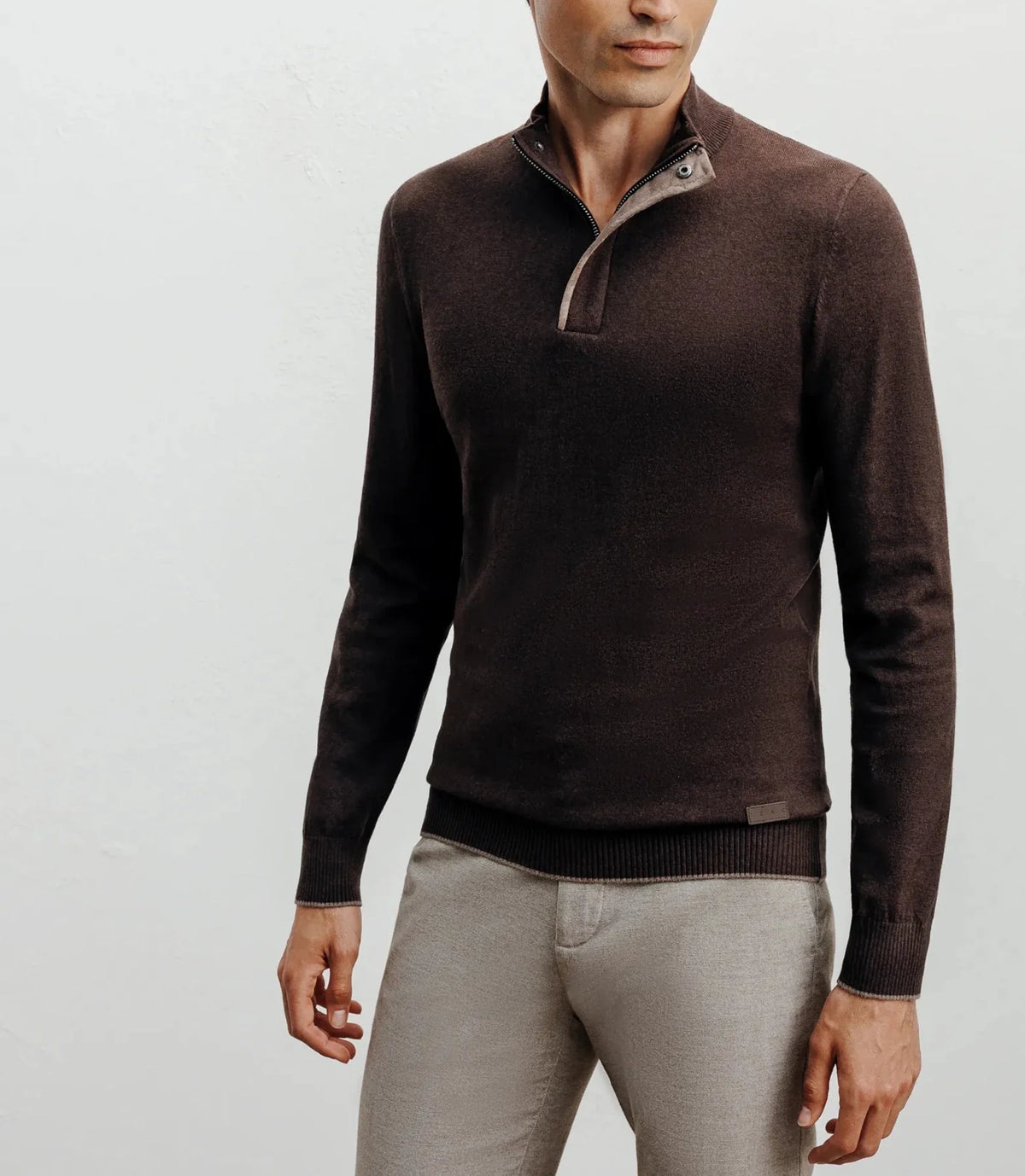 Pull col montant demi zippé marron IZAC