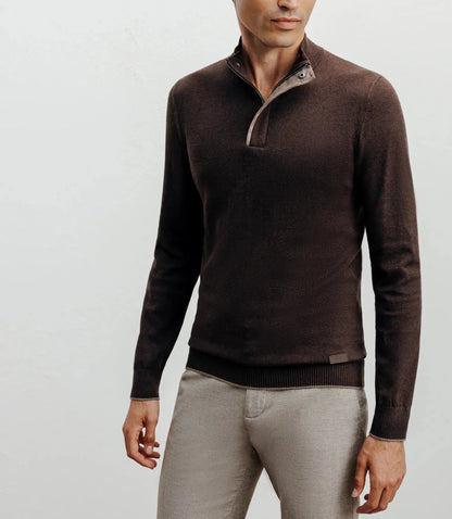 Pull col montant demi zippé marron IZAC