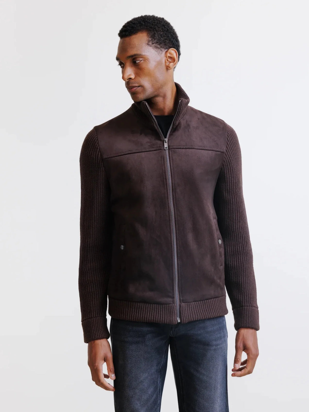 Gilet zippé bi-matière marron