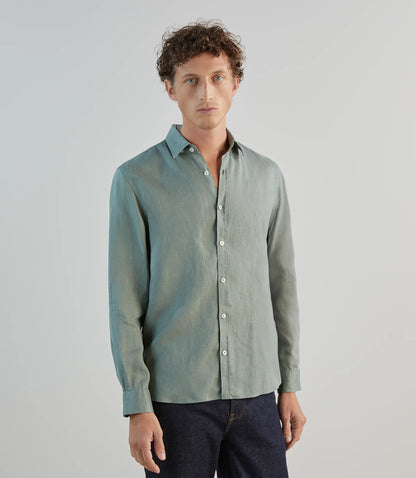 Chemise homme unie en lin vert lichen