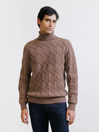 Pull col roulé en maille torsadée tabac Izac