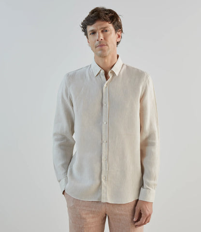 Chemise homme unie en lin beige