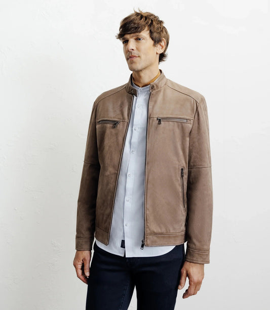 Blouson homme motard taupe