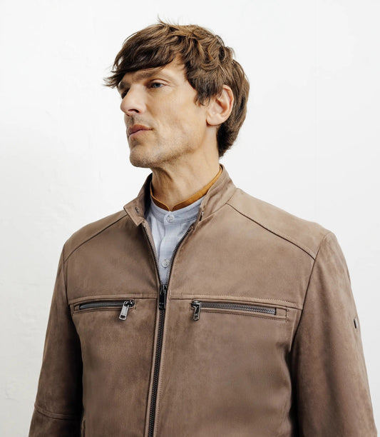 Blouson homme motard taupe