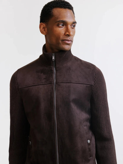 Gilet zippé bi-matière marron