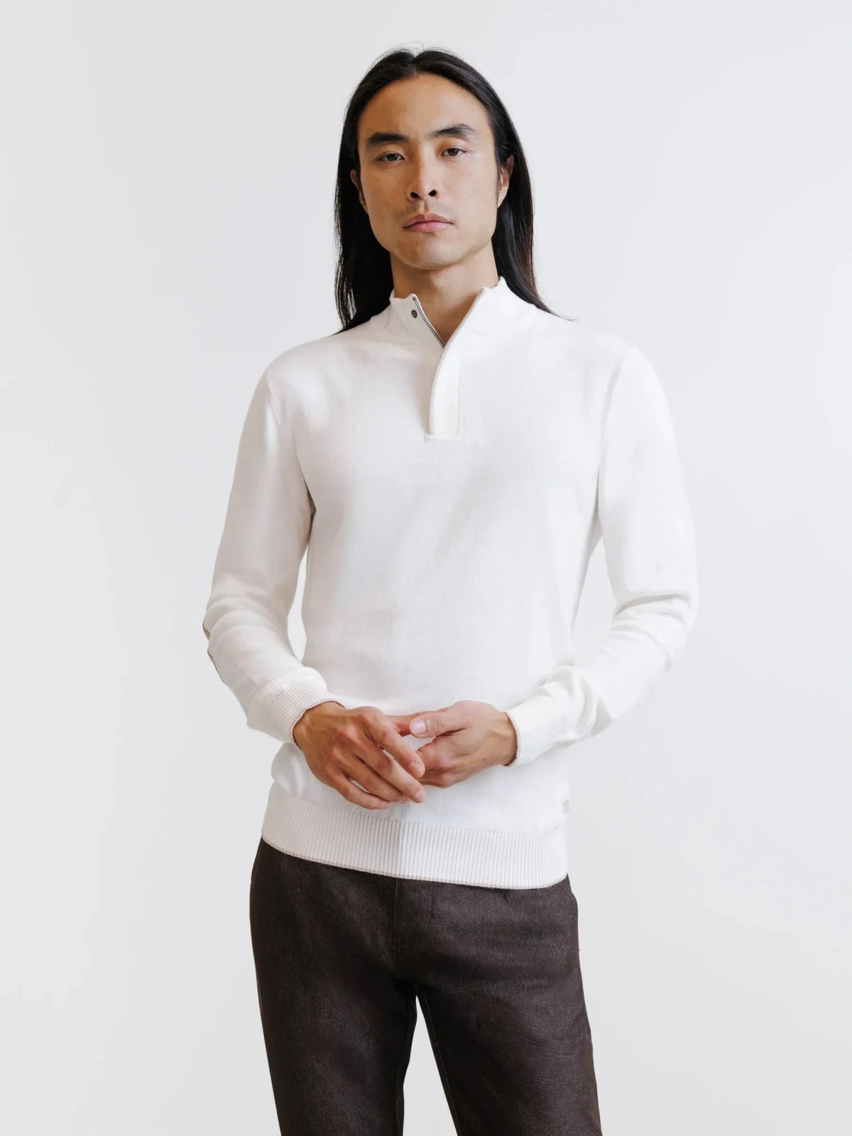 Pull col montant demi zippé écru