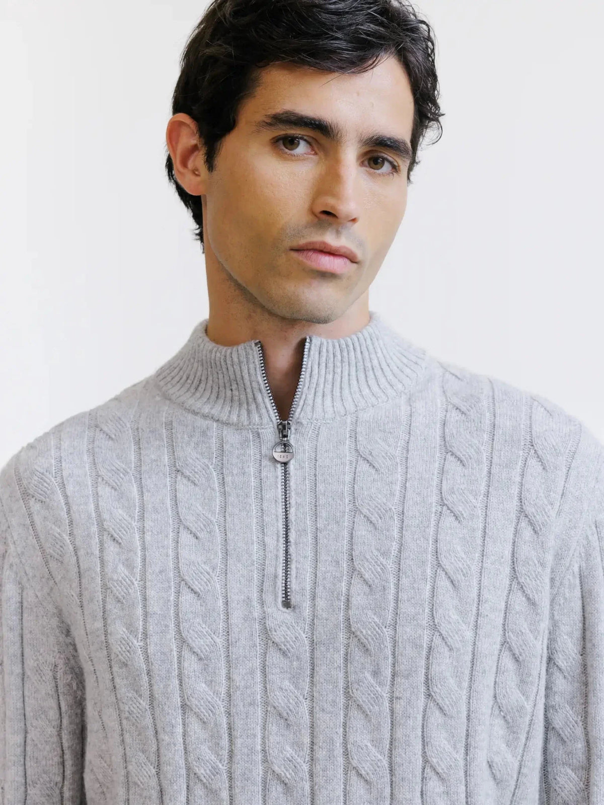 Pull col montant demi-zip gris chiné IZAC