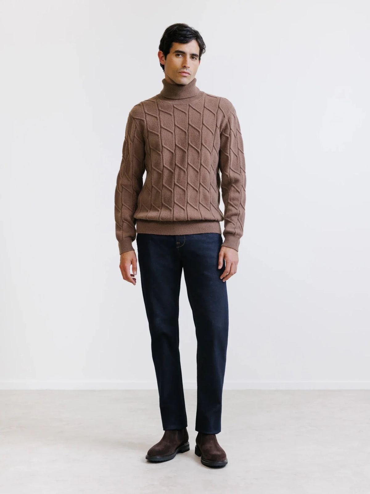 Pull col roulé en maille torsadée tabac Izac