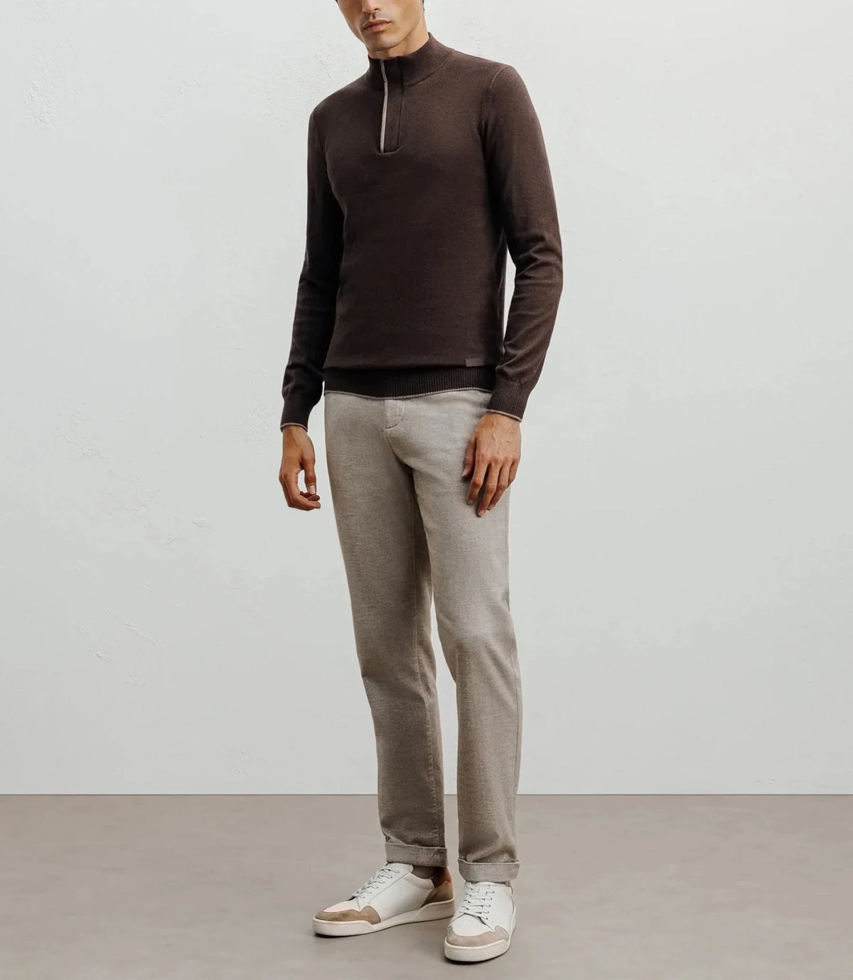 Pull col montant demi zippé marron IZAC