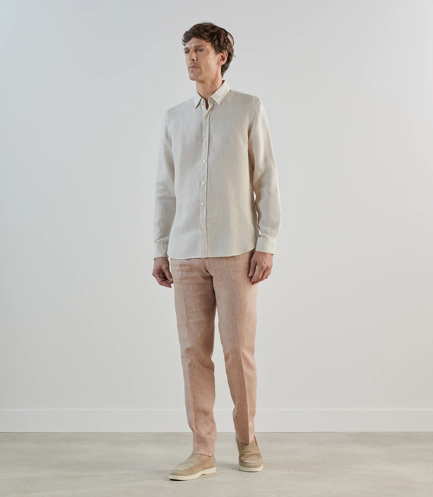Chemise homme unie en lin beige