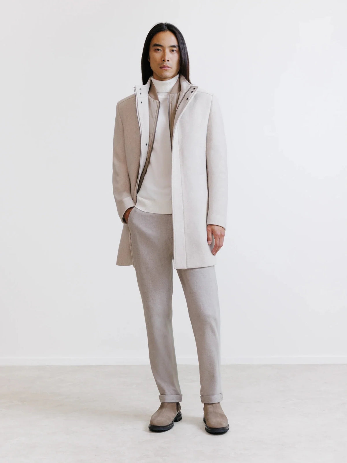 Manteau col montant beige Izac