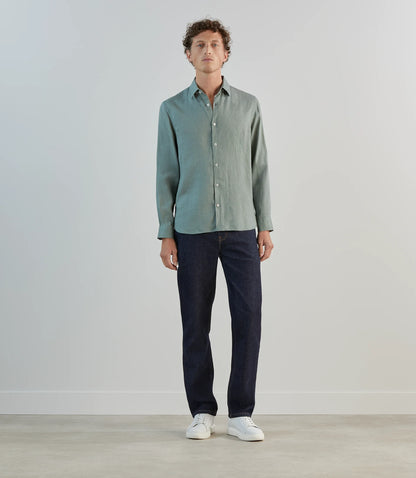 Chemise homme unie en lin vert lichen