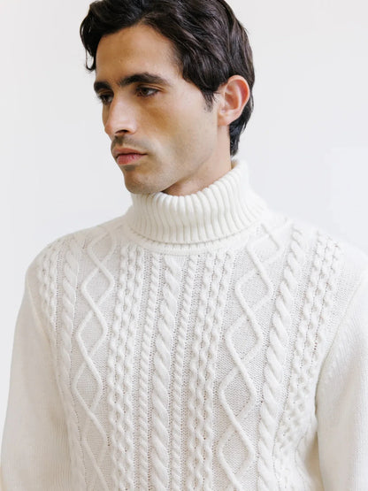 Pull col roulé en maille torsadée écru Izac