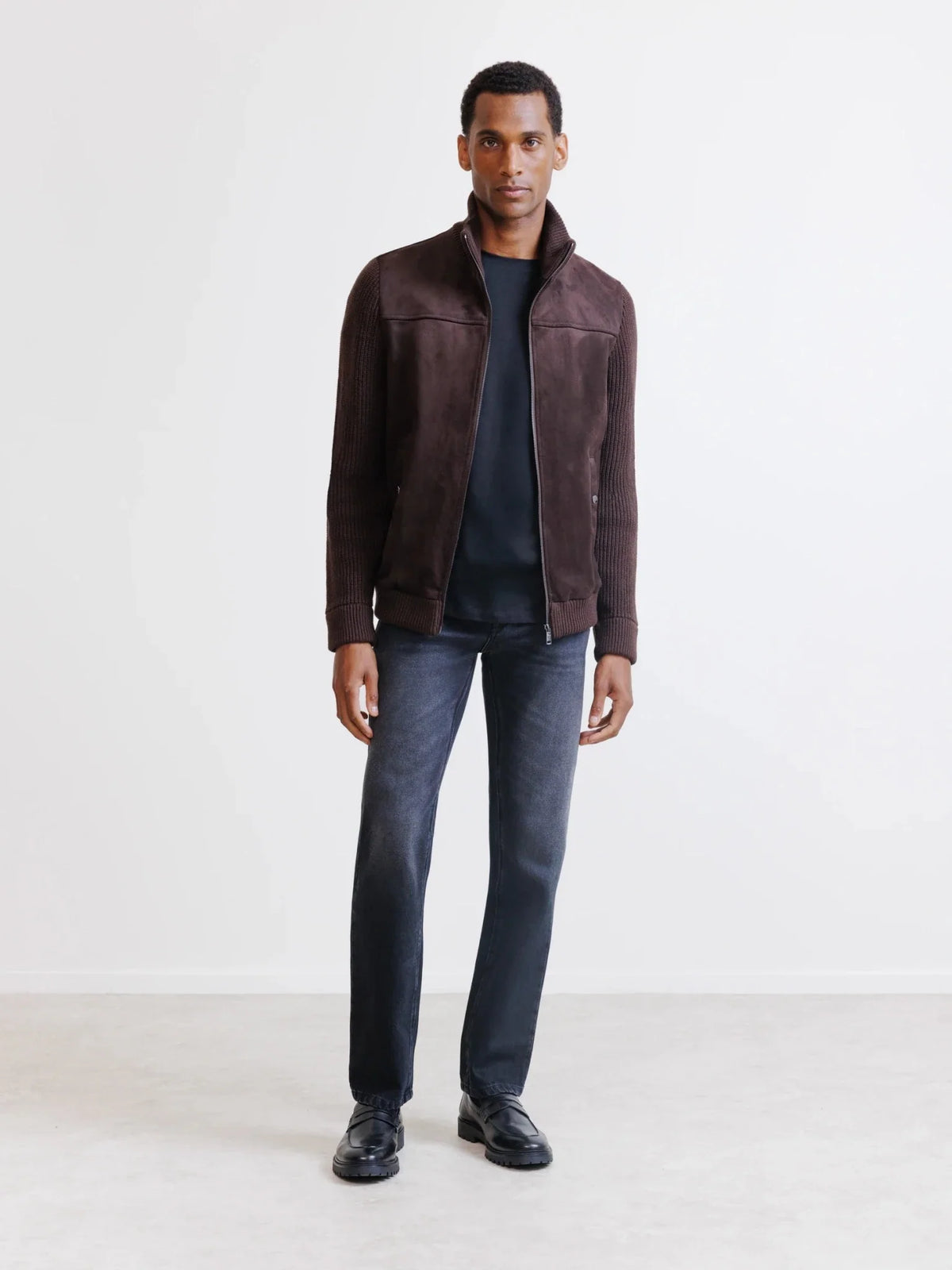 Gilet zippé bi-matière marron