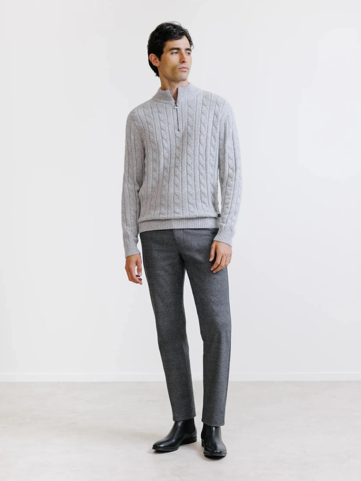 Pull col montant demi-zip gris chiné IZAC