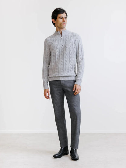 Pull col montant demi-zip gris chiné IZAC