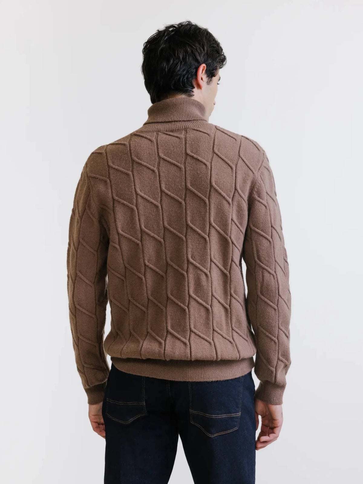 Pull col roulé en maille torsadée tabac Izac