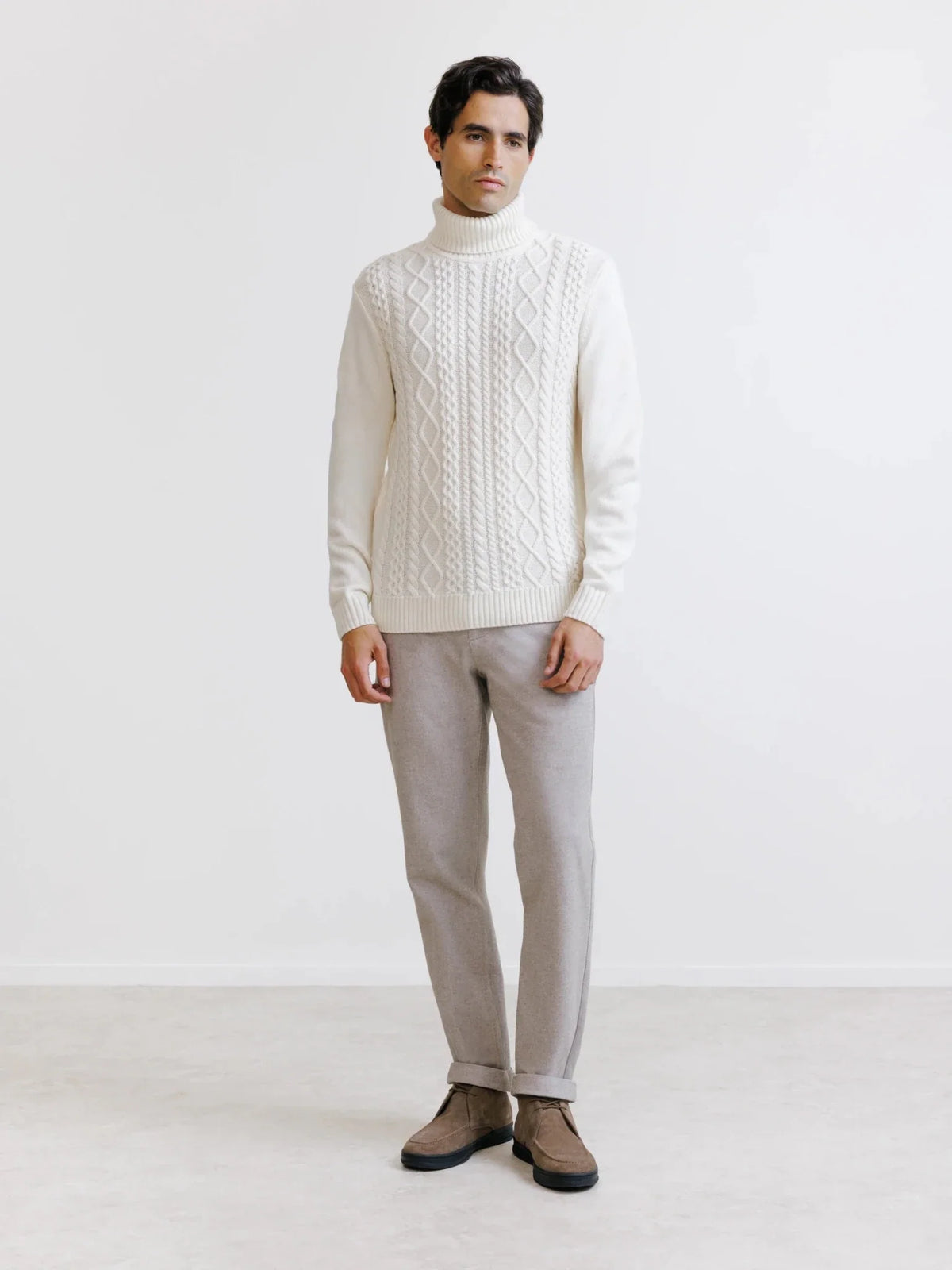 Pull col roulé en maille torsadée écru Izac