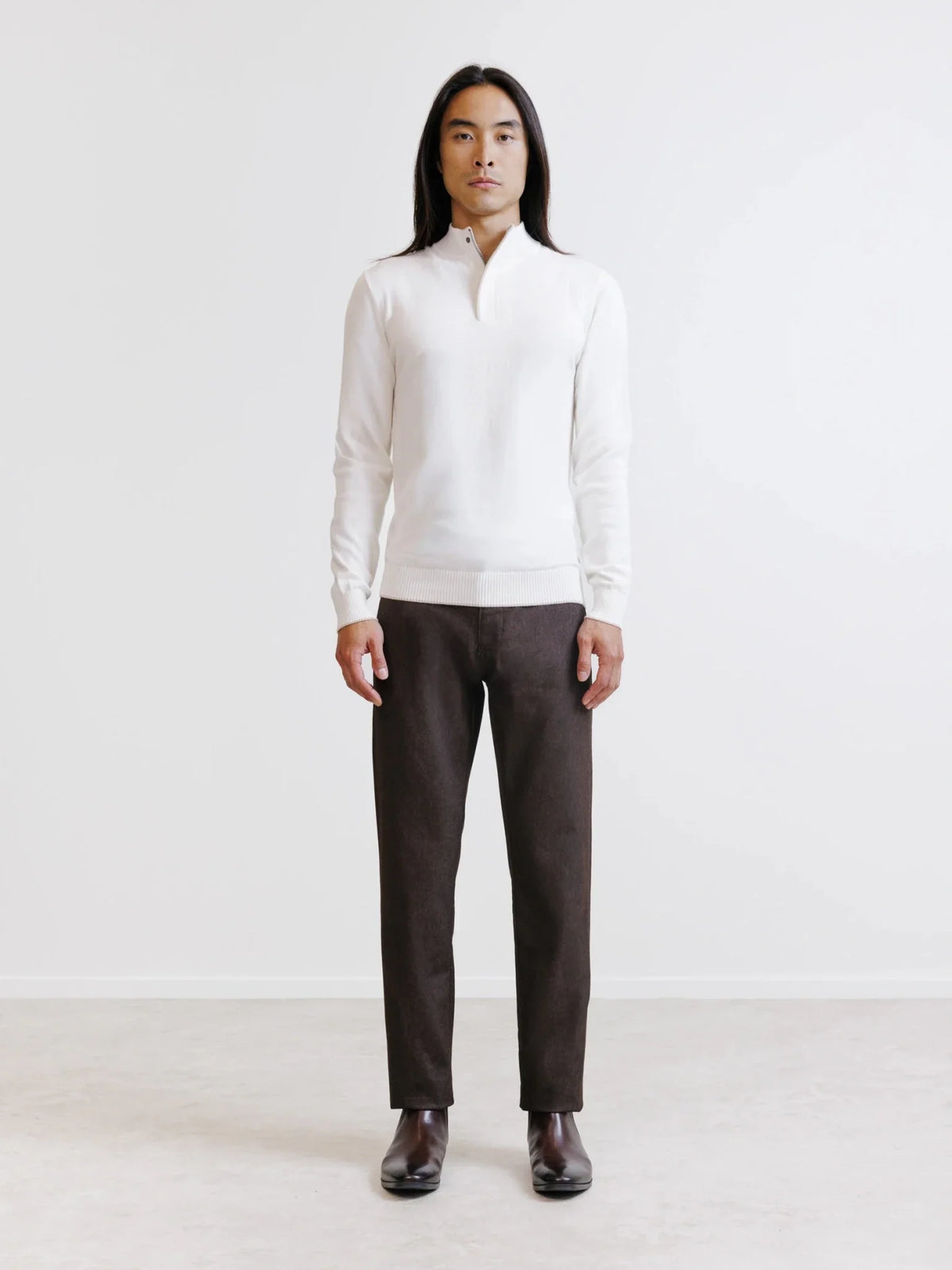 Pull col montant demi zippé écru