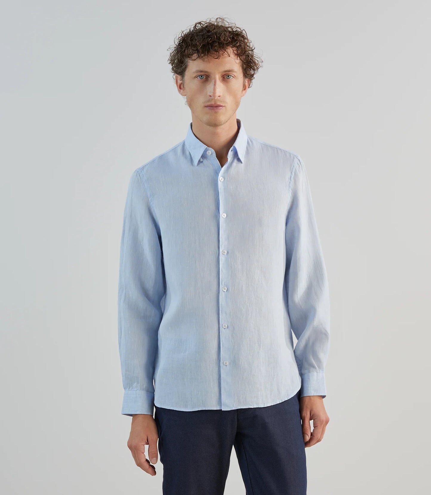 Chemise homme unie en lin bleu ciel