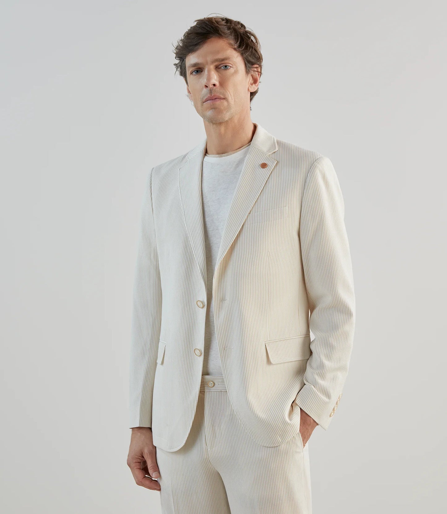 Veste homme de ville seersucker beige izac