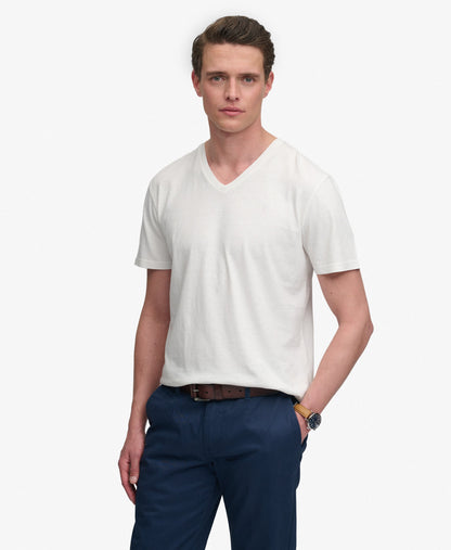 T-shirt homme col v en coton biologique et lin