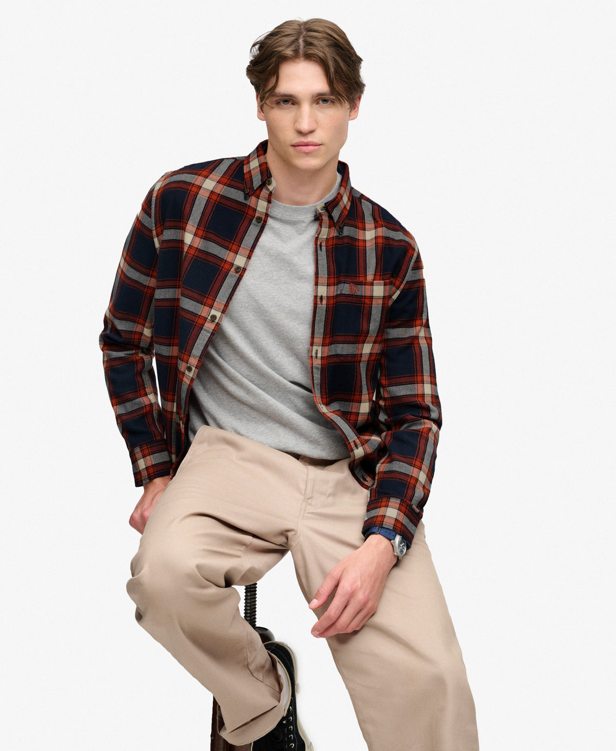Chemise de à carreaux bûcherie en coton à manches longues
