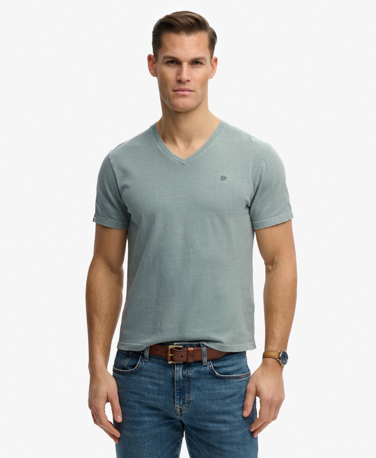 T-shirt homme col v en coton biologique et lin